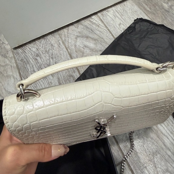 Yves Saint Laurent Ivory Croc-Embossed Mini Sunset Bag - Picture 3 of 9